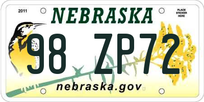 NE license plate 98ZP72