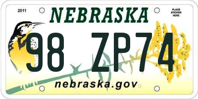 NE license plate 98ZP74