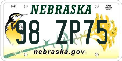 NE license plate 98ZP75
