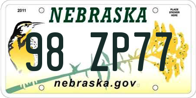 NE license plate 98ZP77