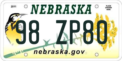 NE license plate 98ZP80