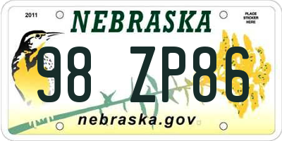 NE license plate 98ZP86