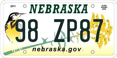 NE license plate 98ZP87
