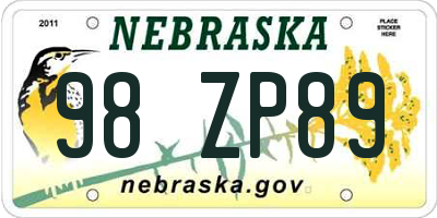 NE license plate 98ZP89