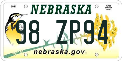 NE license plate 98ZP94