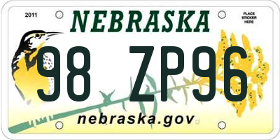 NE license plate 98ZP96