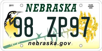 NE license plate 98ZP97
