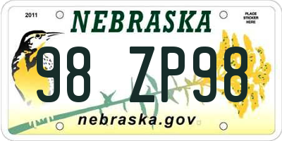 NE license plate 98ZP98