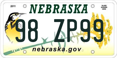NE license plate 98ZP99