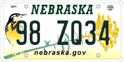 NE license plate 98ZQ34