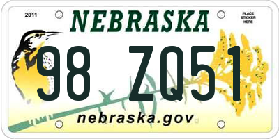 NE license plate 98ZQ51