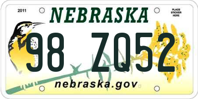 NE license plate 98ZQ52