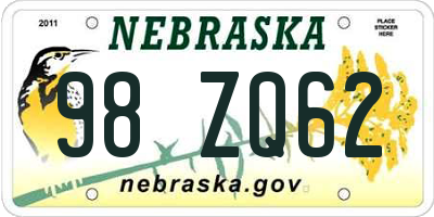 NE license plate 98ZQ62