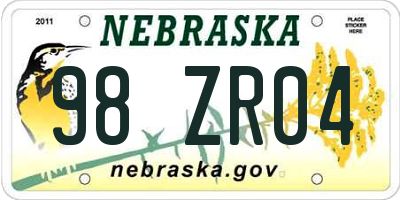 NE license plate 98ZR04