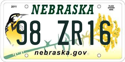 NE license plate 98ZR16