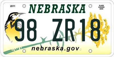 NE license plate 98ZR18
