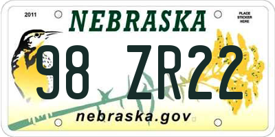 NE license plate 98ZR22