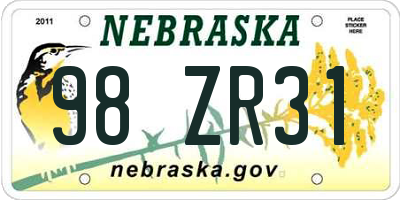 NE license plate 98ZR31