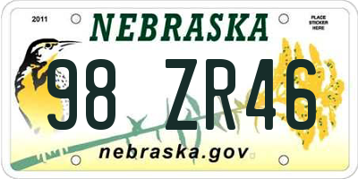 NE license plate 98ZR46