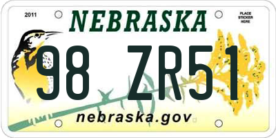 NE license plate 98ZR51