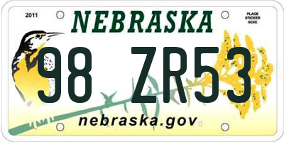 NE license plate 98ZR53
