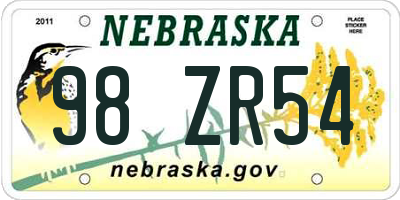 NE license plate 98ZR54
