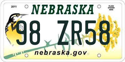 NE license plate 98ZR58