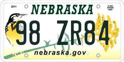 NE license plate 98ZR84