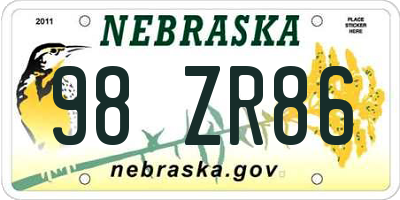 NE license plate 98ZR86