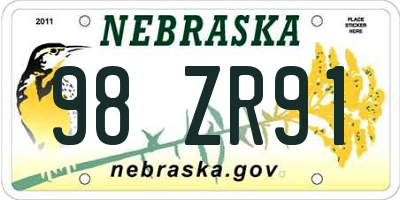 NE license plate 98ZR91