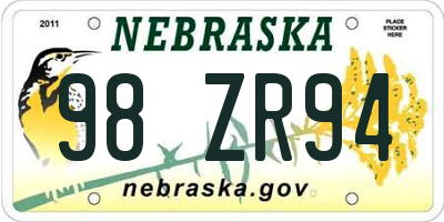 NE license plate 98ZR94