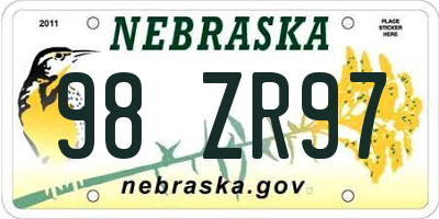 NE license plate 98ZR97