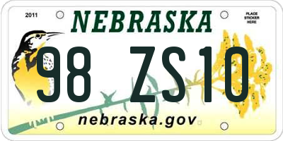 NE license plate 98ZS10