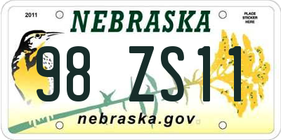 NE license plate 98ZS11