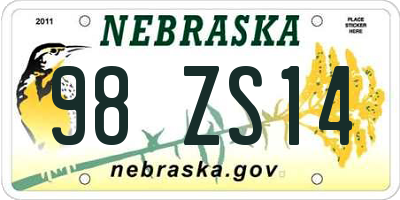 NE license plate 98ZS14