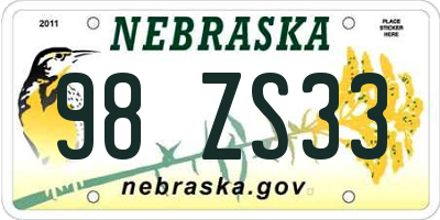 NE license plate 98ZS33