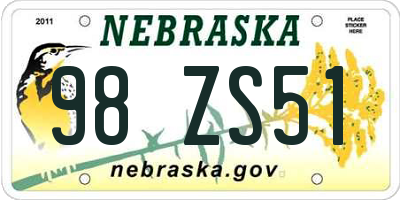 NE license plate 98ZS51