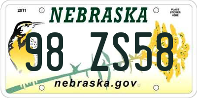 NE license plate 98ZS58