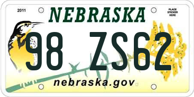 NE license plate 98ZS62