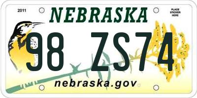 NE license plate 98ZS74