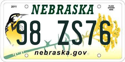 NE license plate 98ZS76