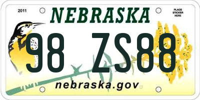 NE license plate 98ZS88