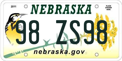 NE license plate 98ZS98