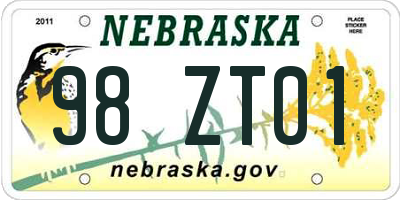 NE license plate 98ZT01