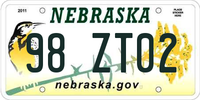 NE license plate 98ZT02