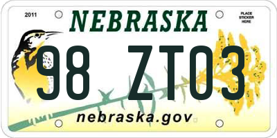 NE license plate 98ZT03