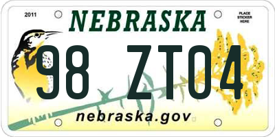 NE license plate 98ZT04