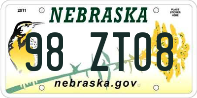 NE license plate 98ZT08