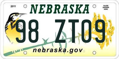 NE license plate 98ZT09