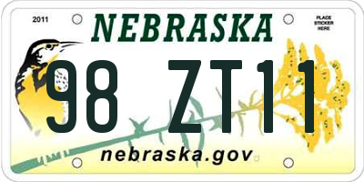 NE license plate 98ZT11
